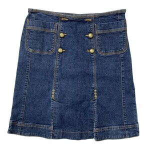 ⭐ Vintage Y2K Int Concepts Blue Denim Military Button Pleated Midi Skirt